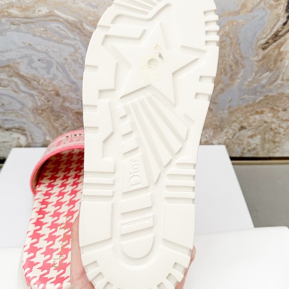New! Christian Dior Canvas Houndstooth Embroidered Dway Slide Sandals - Picture 7 of 9